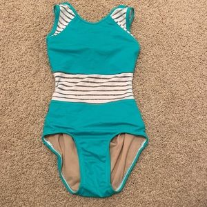 Kids Kandi Kouture blue leotard with white mesh!
